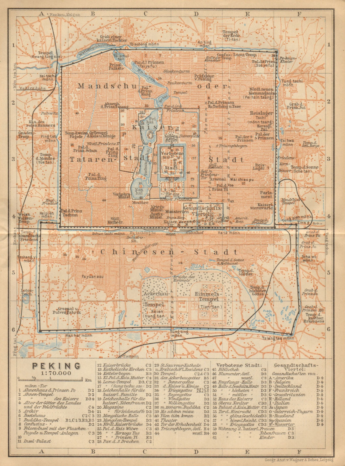 Peking Beijing town/city plan. China. BAEDEKER 1912 old antique map chart